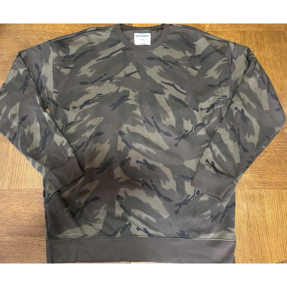 Old Navy Men's L Tall Camo Crewneck Sweatshirt Olive Green Cotton Blend
